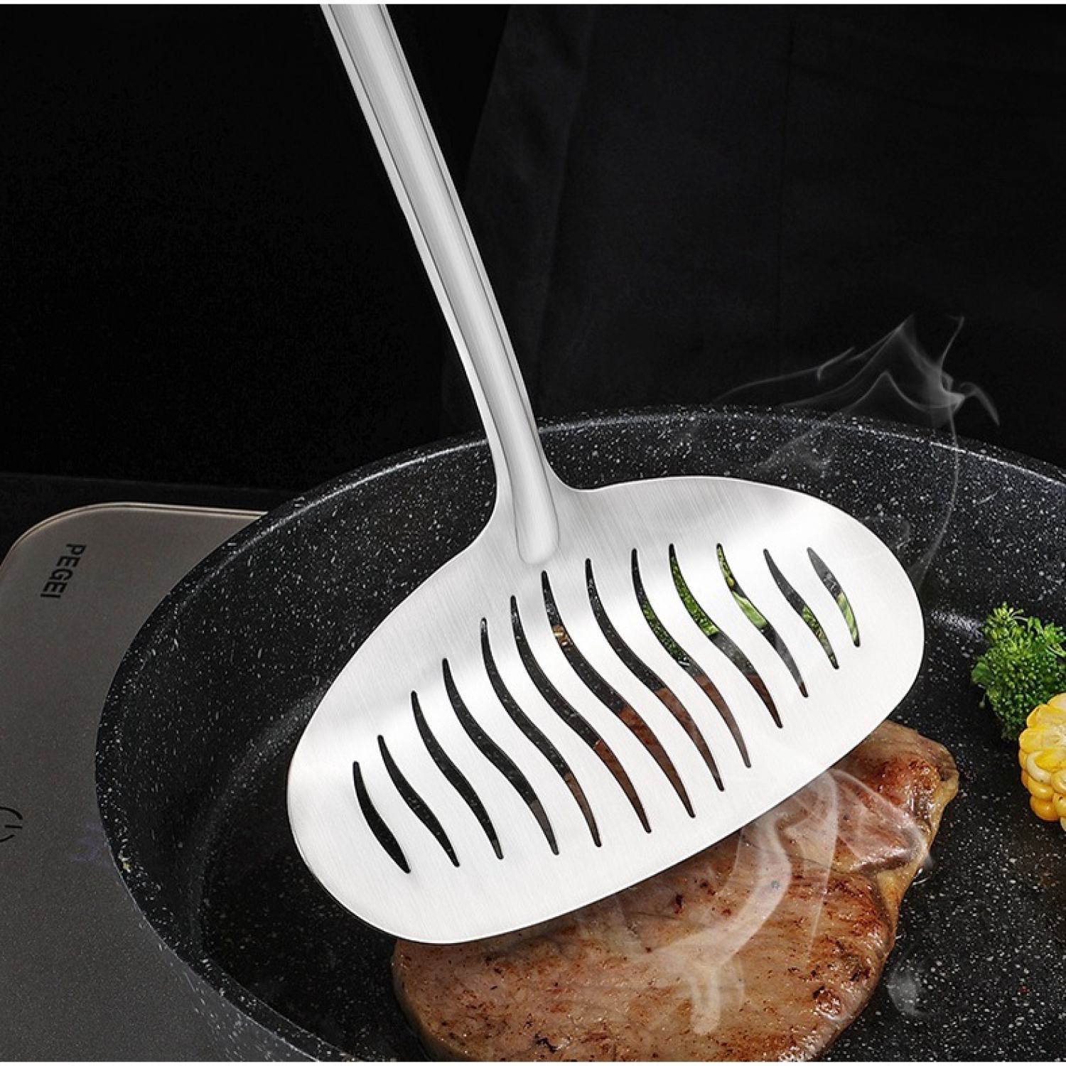 Dụng cụ lật nguyên con cá - Xẻng inox chiên trứng lật thịt gắp thức ăn nóng, xẻng rán cá