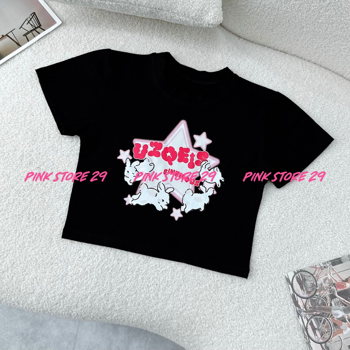 Áo croptop tay ngắn PINKSTORE29 in hình ngôi sao xinh xắn UZQEIS A5721
