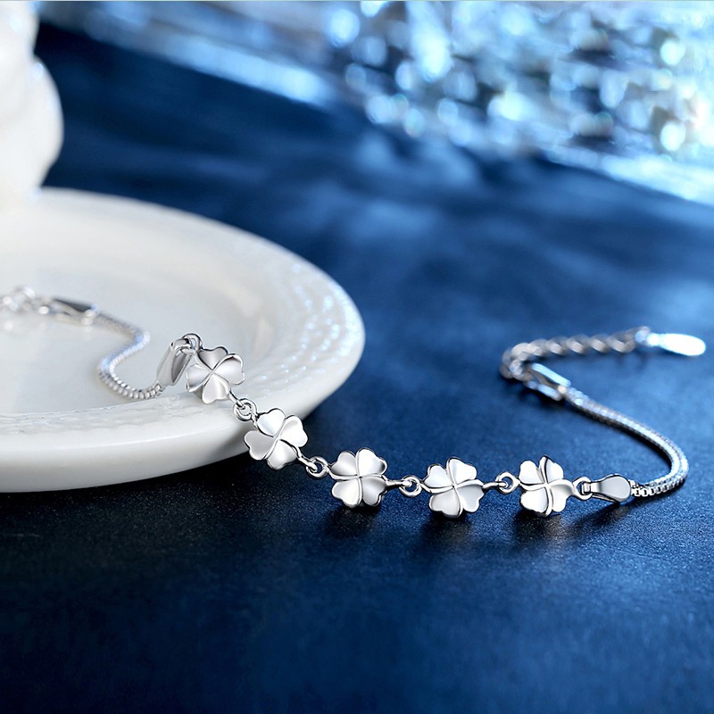 [HCM]Lắc tay nữ tự điều chỉnh kích thước chuỗi 5 cỏ bốn lá may mắn bạc 925 cao cấp