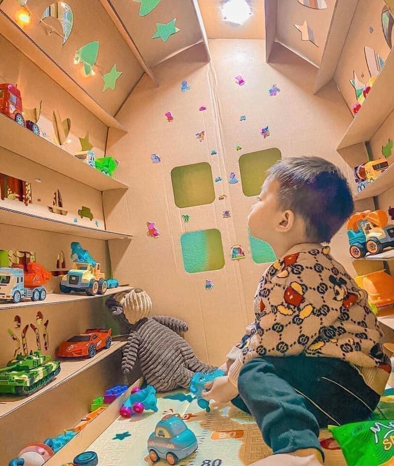 (Xả hàng) Nhà bìa giấy carton, Lều giấy cho bé, carton 3/5 lớp, chịu lực tốt, Size 86x76x95cm