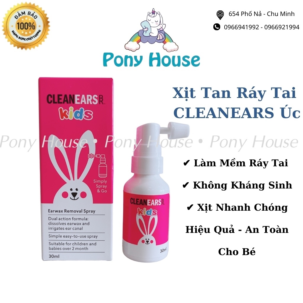 Xịt Tan Ráy Tai Clean Ears Kids - Xịt Thỏ Hồng Hỗ Trợ Làm Tan Ráy Tai Cho Bé Từ 2 Tháng Trở Lên ( Lọ 30ML-Úc)