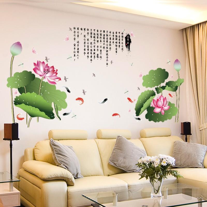 Decal dán tường ao sen cá chép 3