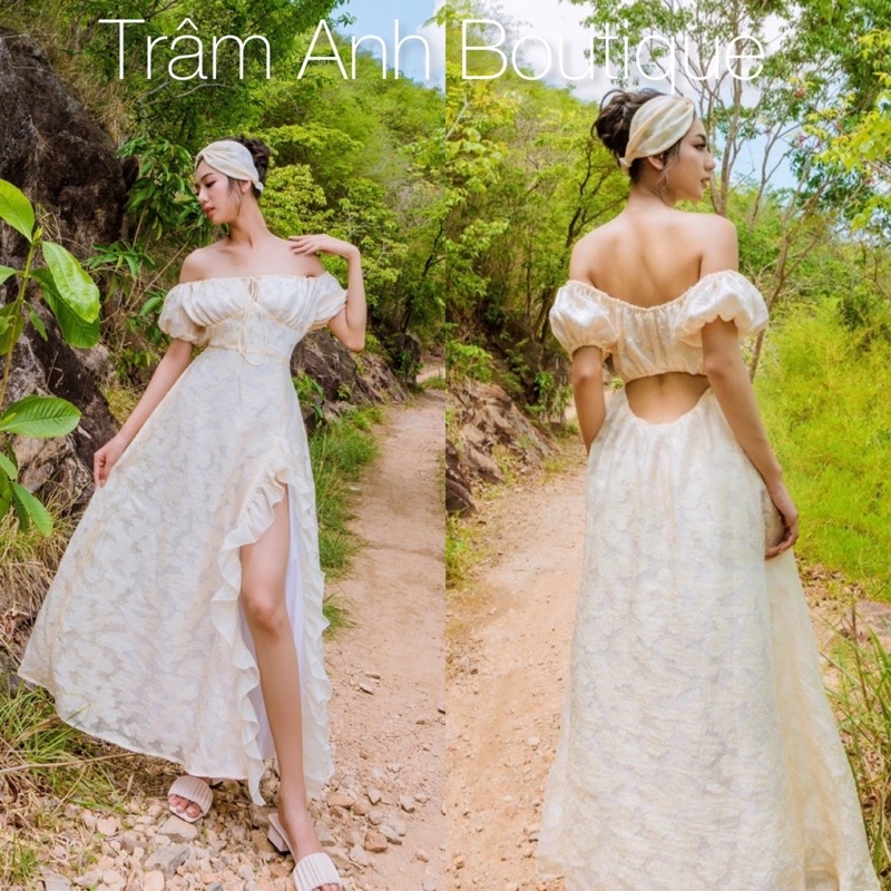 279 - đầm maxi xẻ đùi trâm anh boutique chất liệu tơ hoa