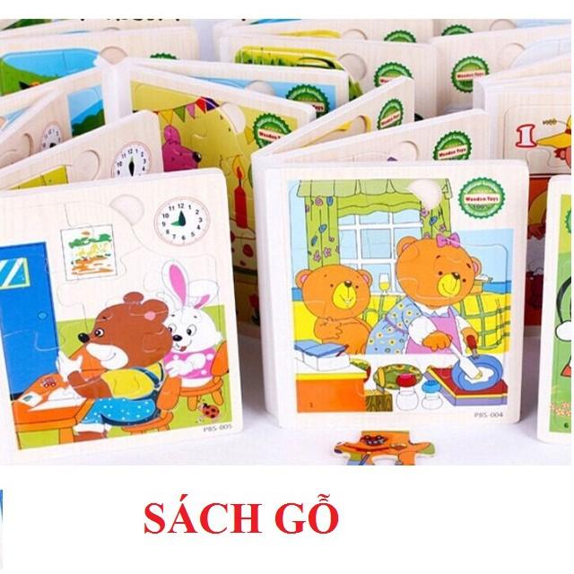 Sách gỗ ghép hình 6 trang cho bé ghép hình