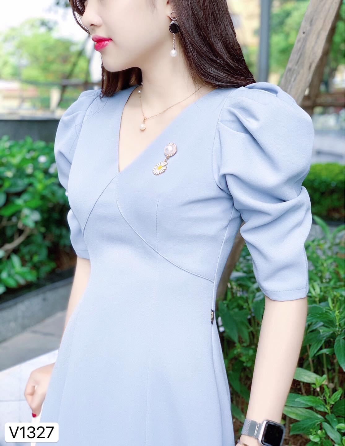 [MỚI 2021+ VIDEO ] Đầm dự tiệc họa tiếc đính ngọc chất umi xanh dễ thương cho Nữ 03 - H AZACI VN