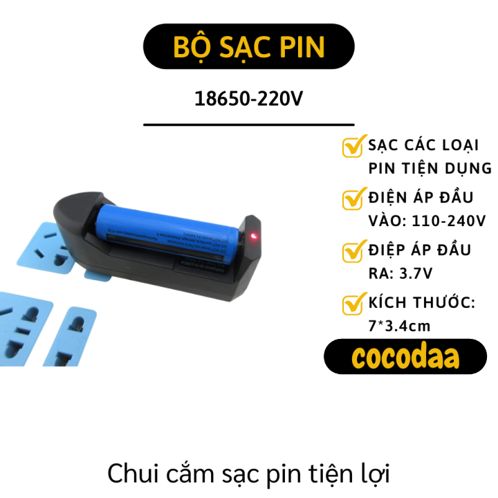 Bộ sạc pin - Chui cắm sạc pin 3.6V Lithium-ion. Liri 123A 18650, Tự động dừng khi xong