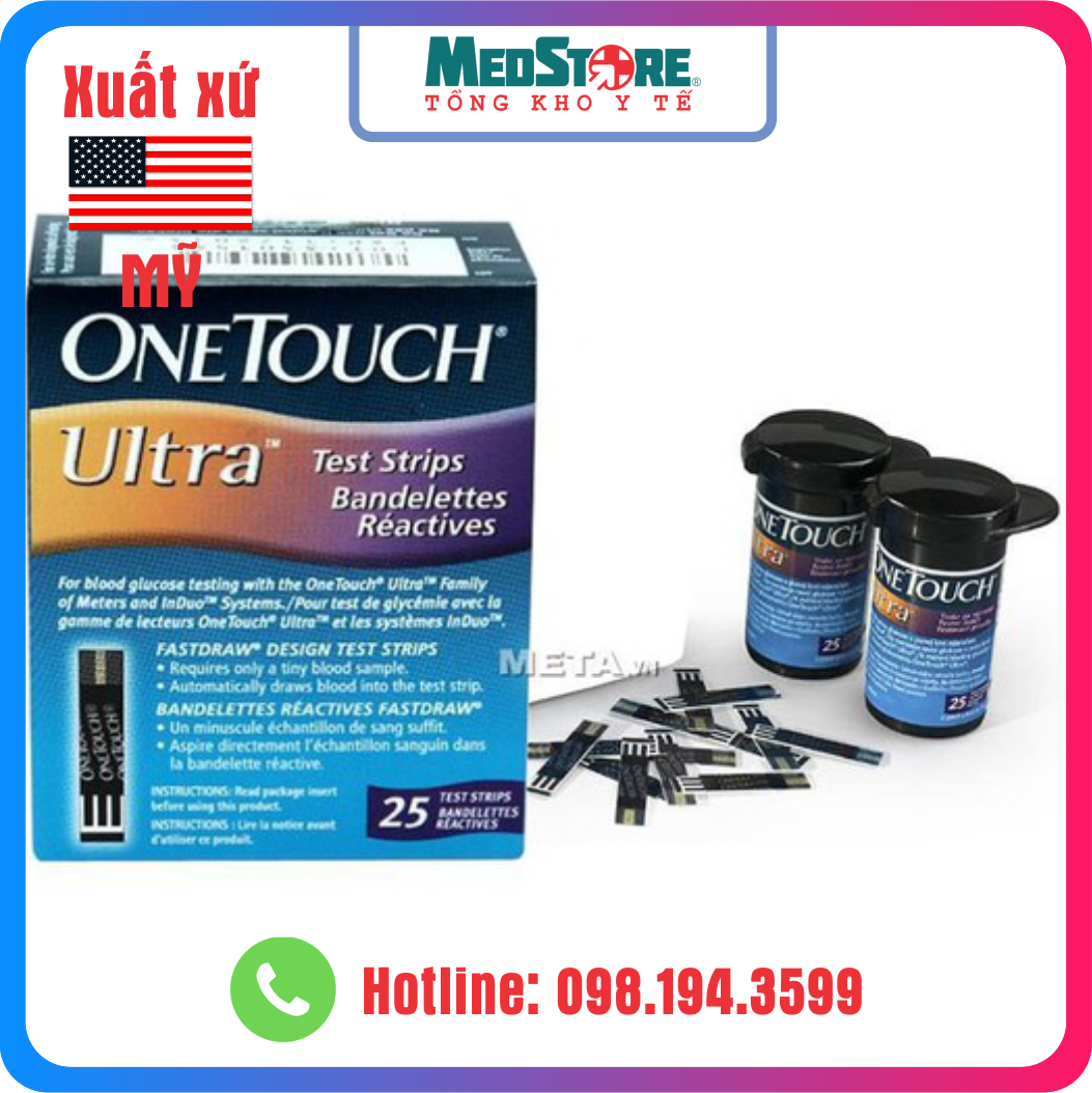 Hộp 25 que thử đường huyết One Touch Ultra - TBYT Medstore - que thử tiểu đường OneTouch Ultra