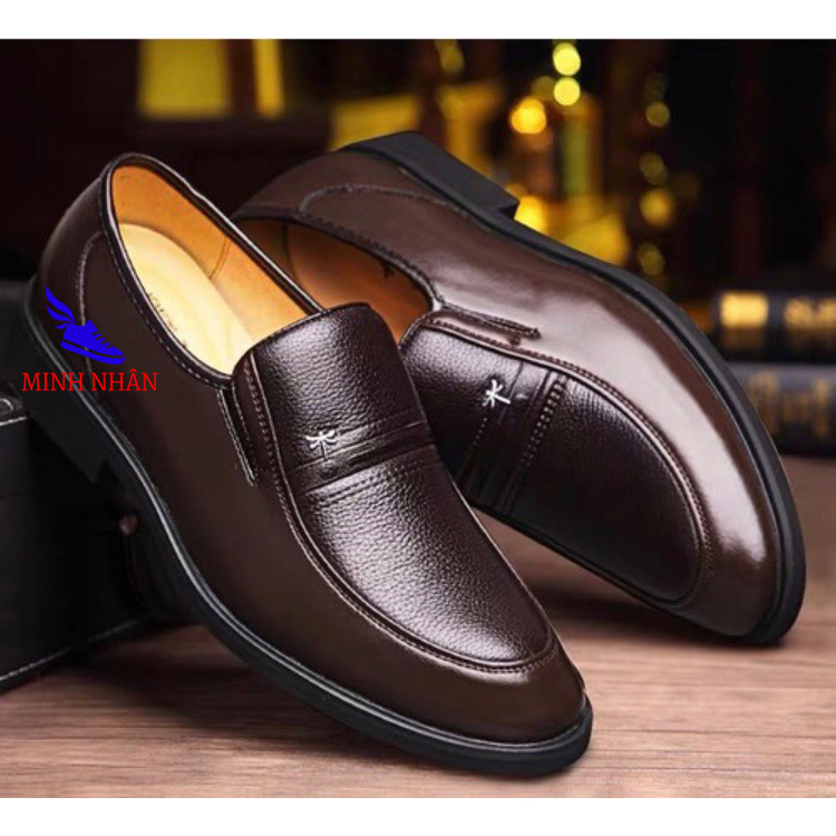  Giày tây nam da bò thật mũi bo tròn dành cho người trẻ trung niên  cao niên . Bảo hành 12 tháng Giày Cổ điển Da Doanh Nhân Đơn Giản Giày xỏ nam Giày Tây Giày Công Sở hàng hiệu cao cấp giá rẻ sang trọng O-3 màu nâu 