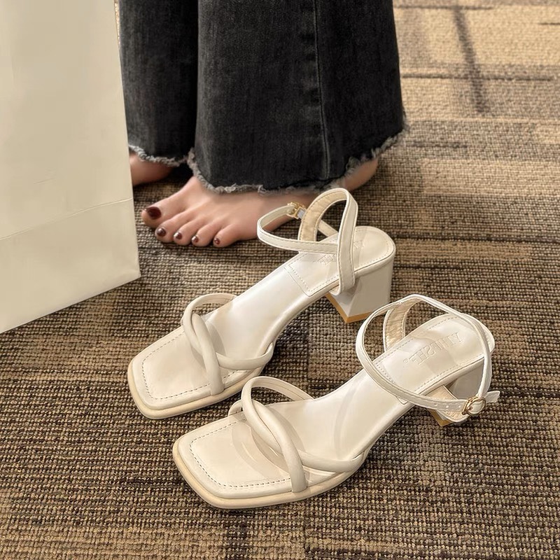 Sandal cao gót 7p quai chéo giày cao gót đế vuông basic g99