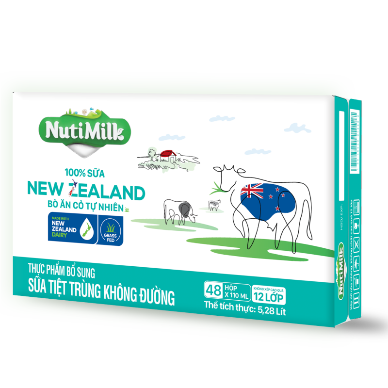 Thùng 48 Hộp NutiMilk 100% Sữa New Zealand Bò ăn cỏ tự nhiên Không đường 110ml TU.NZSKD110AZ - Thương Hiệu NUTIFOOD - THỜI TRANG GIÁ TỐT 89