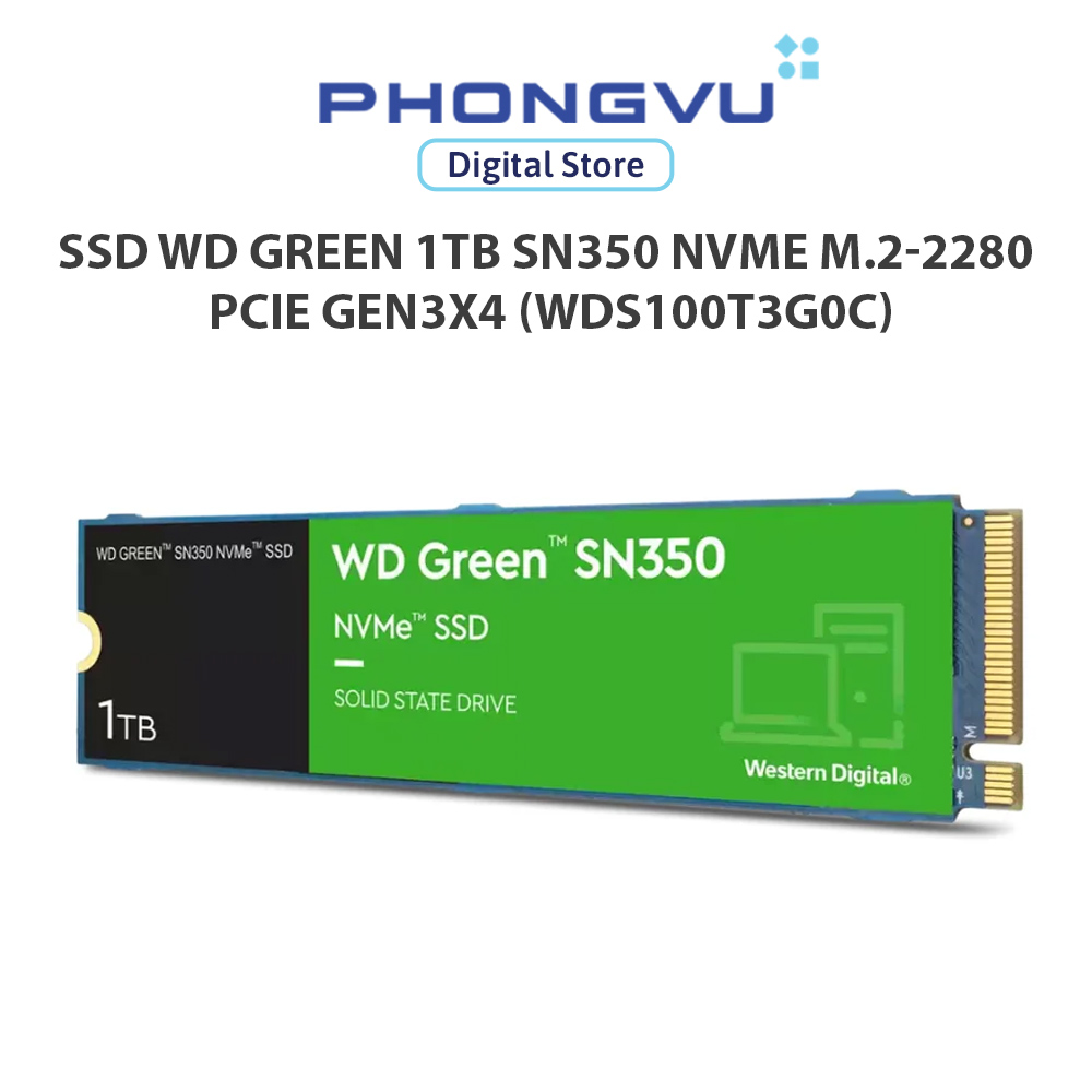 Ổ cứng gắn trong/ SSD WD GREEN 1TB SN350 NVMe M.2-2280 PCIe Gen3x4 (WDS100T3G0C) - Bảo hành 36 tháng