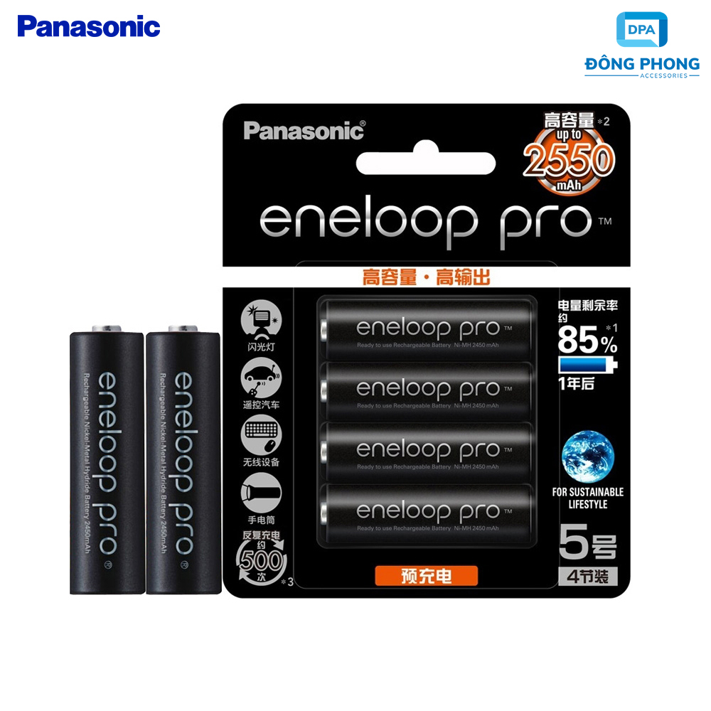 Vỉ 4 viên pin sạc aa panasonic eneloop pro 2550mah bản nội địa thị trường nhật bản