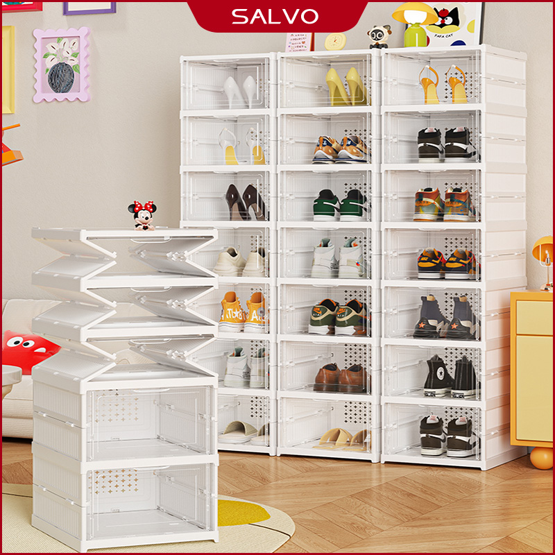 SALVO Tủ giày gấp gọn hộp giày Chống Bụi Hộp Đựng Giày Nhựa Cứng Cao Cấp hộp đựng giày đa năng cao cấp kệ giày
