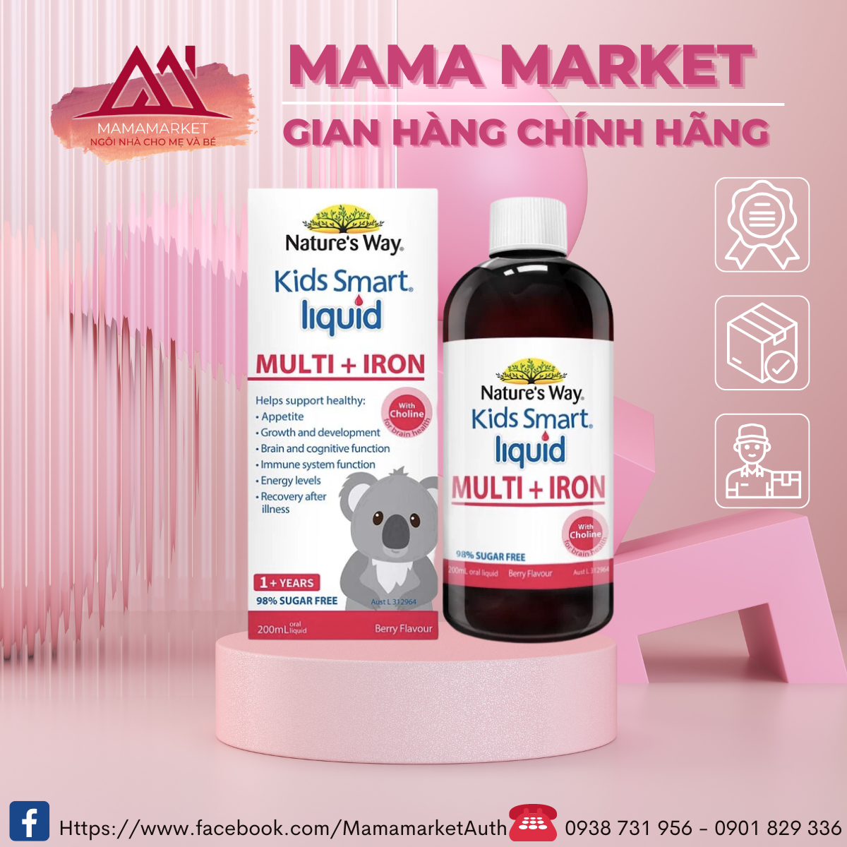 Sắt nước dạng siro Nature's Way Kids Smart Liquid Multi + Iron - 200ml