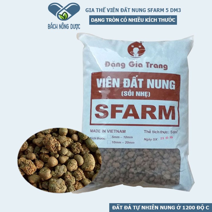 Viên Đất Nung (Sỏi Nhẹ) SFARM Dạng Viên Trồng Thủy Canh, Phong Lan, Rau Mầm và Lót Đáy Chậu Túi 5 dm3