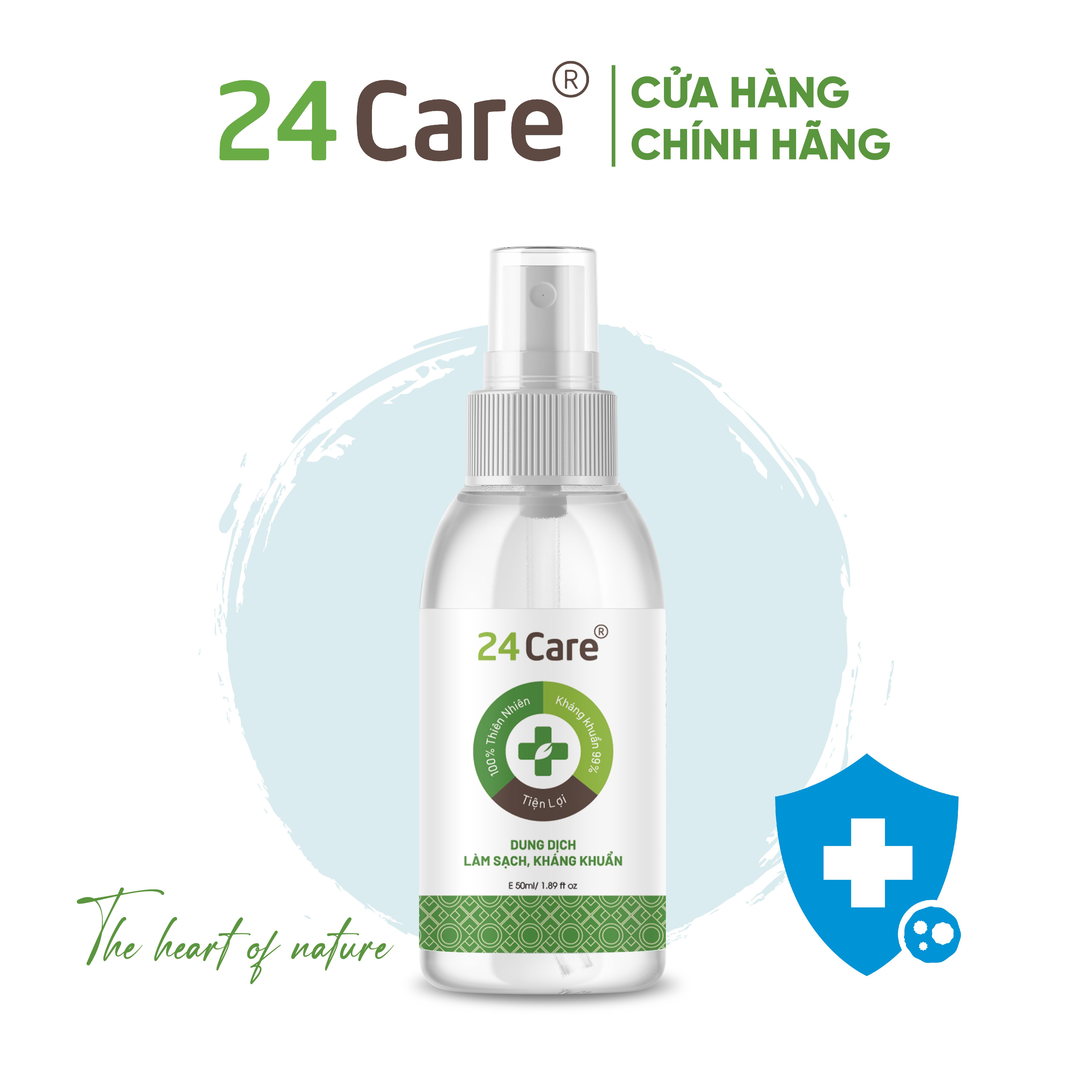 Xịt kháng khuẩn Sả Chanh 24Care - Dung tích 50ml/100ml/250ml  - Diệt khuẩn 99,9%, làm sạch, đuổi muỗi, côn trùng