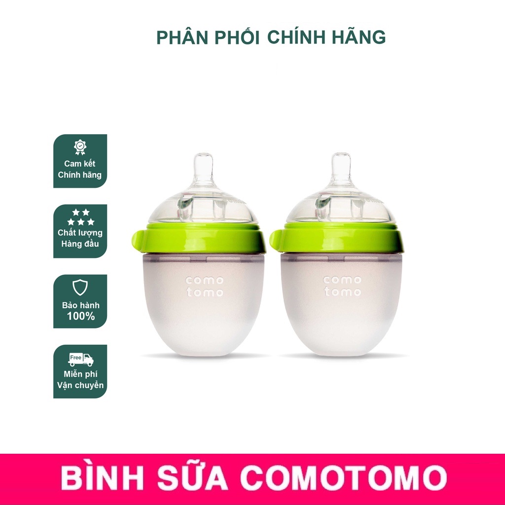 Bình sữa Comotomo nội địa Mỹ cho bé 150ml chính hãng, Bình sữa Comotomo 150ml đơn xanh/hồng silicone cao cấp, hoàn toàn không chứa BPA, cao su, Phthalate và chì nên an toàn tuyệt đối với sức khỏe của bé