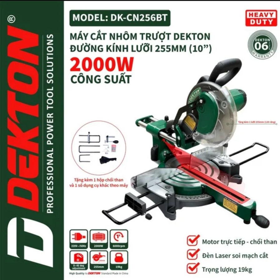 MÁY CẮT NHÔM DEKTON DK256 CÓ NGHIÊNG. CÓ TRƯỢT.THANH TRƯỢT 32cm- TẶNG LƯỠI 120 RĂNG