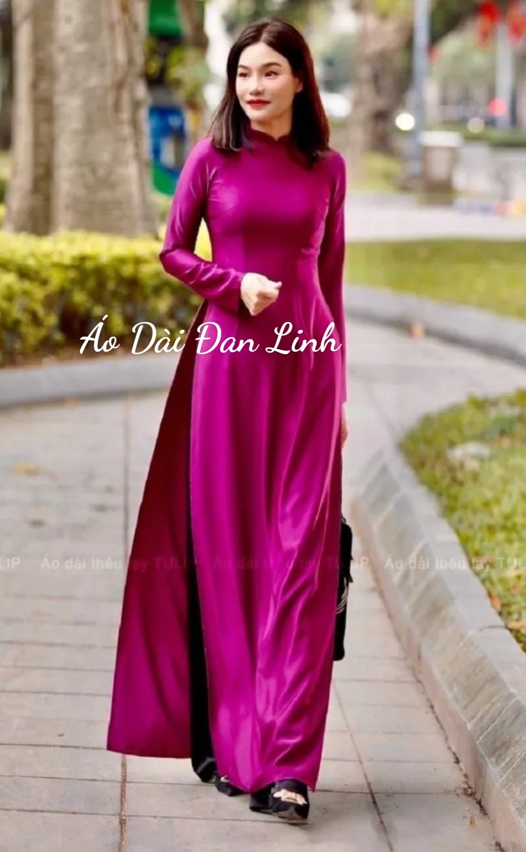 Áo dài lụa cao cấp sang trọng sẵn 2 màu vàng và tím áo dài mẹ áo dài cưới con