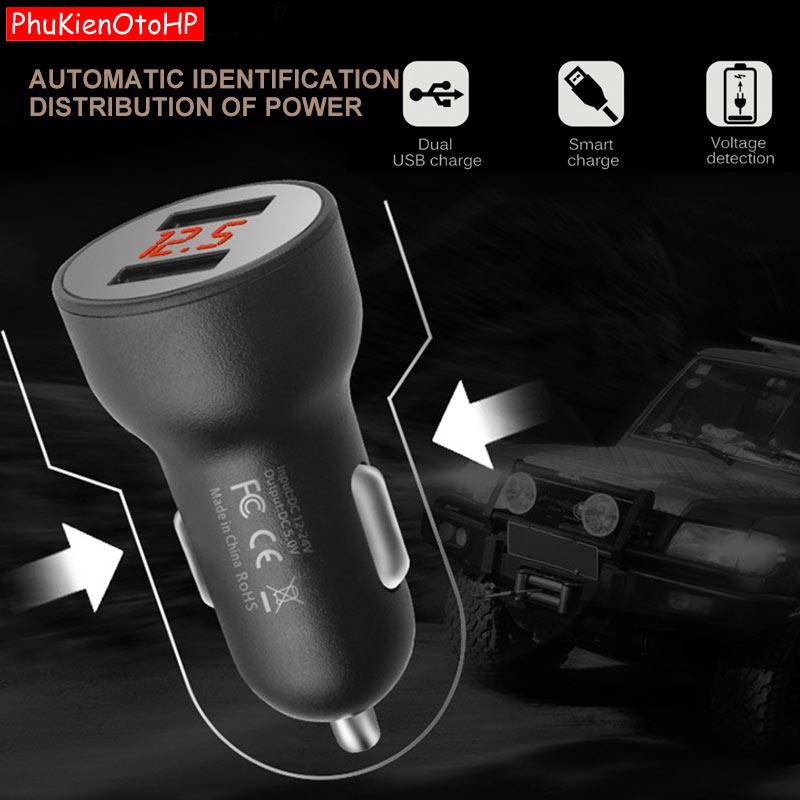 Tẩu Sạc Ô Tô 2 USB 3.1A Có Màn Hình Led Hiển Thị Điện Áp - Tau sac xe, Tẩu Sạc nhanh 2 USB, Cốc sạc,dock sạc, củ sạc đa năng cho xe hơi ôtô