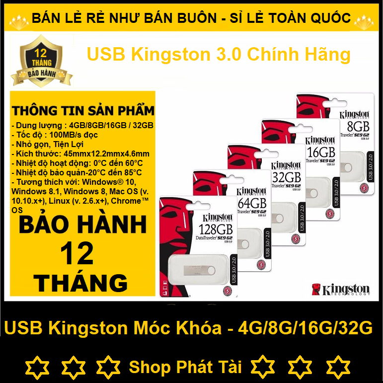USB 3.0 Kingston DataTraveler SE9 4G, 8G, 16G, 32G, Chính Hãng, Chống nước, Chống Va Đập, USB Mini Móc Chìa Khóa,  Bảo Hành 12 Tháng