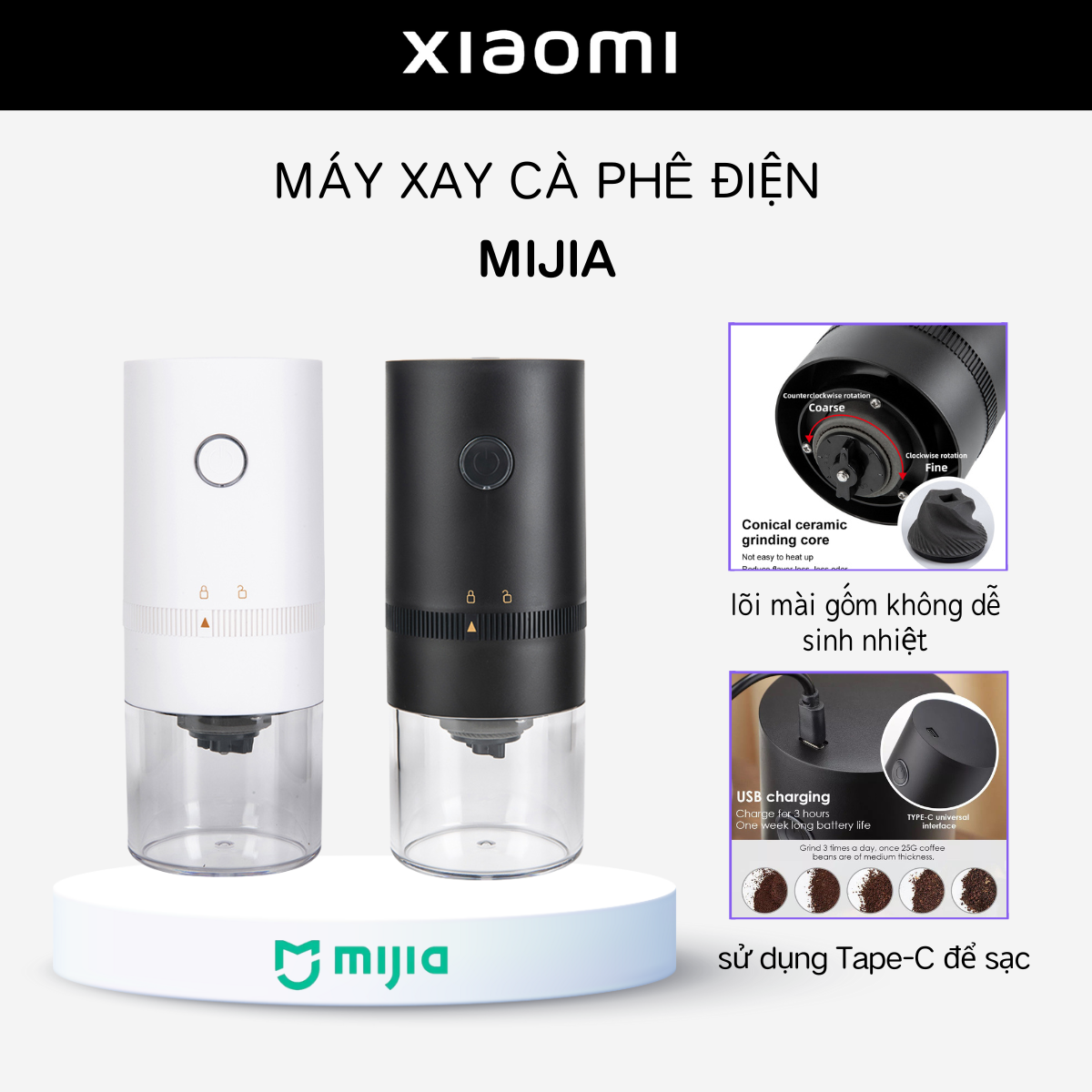 Xiaomi mijia máy xay cà phê điện cầm tay nâng cấp mới type-c máy xay hạt cà phê bằng gốm chuyên nghiệp sạc usb