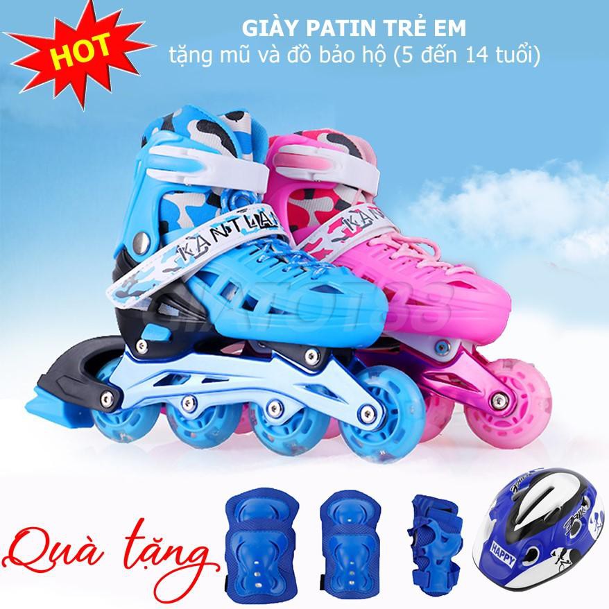 [FREE SHIP] Giày Patin Cho Trẻ Em, tặng mũ và đồ bảo hộ (5 đến 14 tuổi), Bánh Cao Su Phát Sáng, An Toàn CHo Trẻ Em, Giày Trượt Patin Trẻ Em Cao Cấp. (SIZE S 28-32, M 33-37, L 38-42) BH Tại SHOPNOW 4.0.