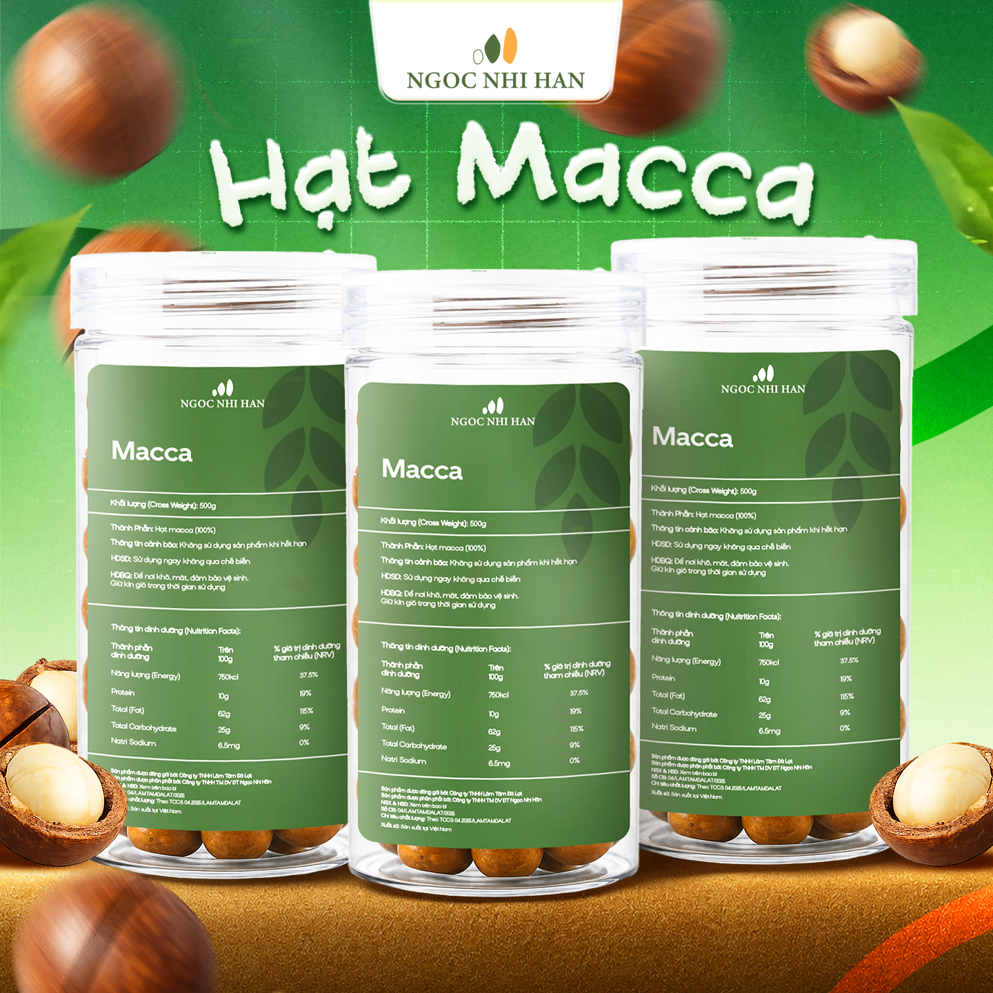 Hạt Macca Ngọc Nhi Hân Hộp Nhựa 500g - Macca Nứt Vỏ Béo Bùi, Giòn Thơm, Hạt Dinh Dưỡng Ăn Vặt