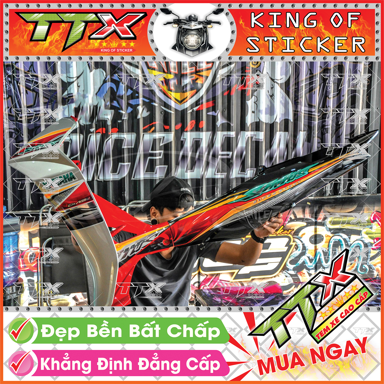 Tem Xe Sirius Đỏ Đen Xám Bạc Cuộn Lốc Xoáy - Tem Sirius Đen Đỏ Siêu Đẹp - Mẫu Team Sirius Đỏ Đen Xám Bạc