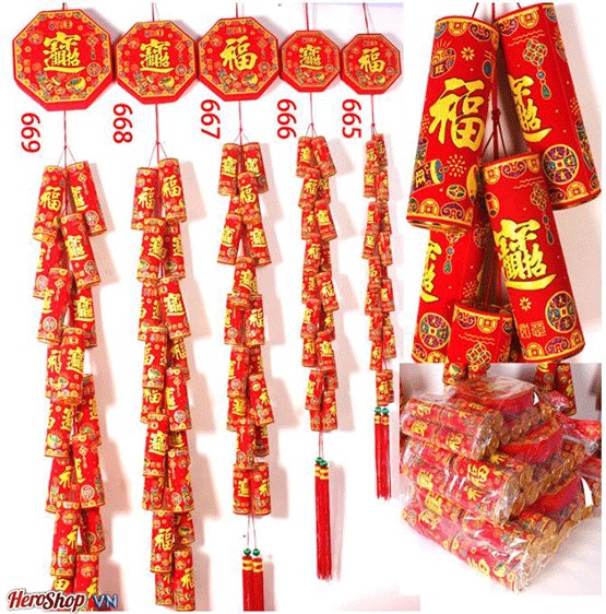 Dây pháo giả bọc vải nhung đỏ chữ Phúc có 5 size treo trang trí Lễ Tết mừng xuân năm mới