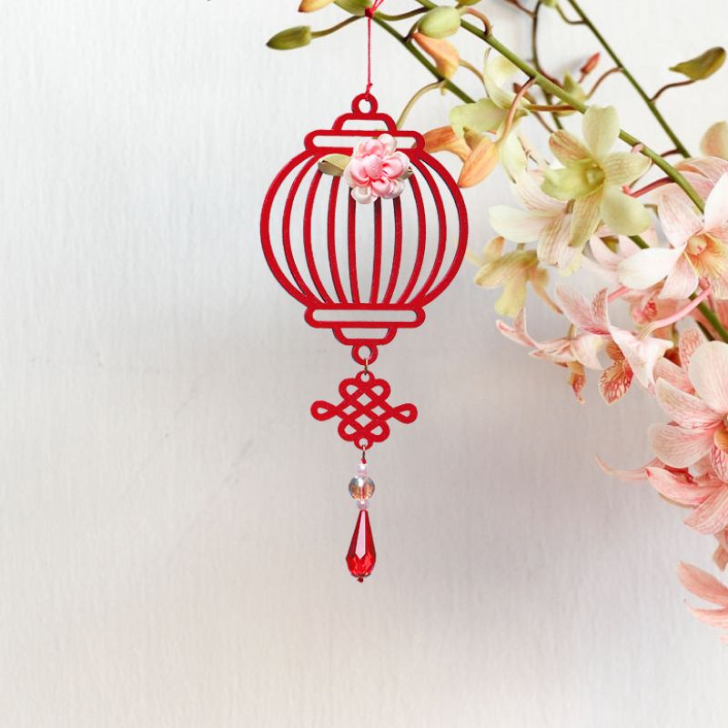 Dây treo tết 2023 handmade bằng gỗ Nguyệt Hoa Đăng Đỏ đồ trang trí tết dây treo cây mai, cây đào