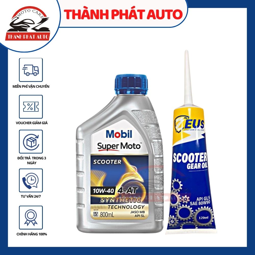 Combo nhớt tay ga mobil scooter 10w40 800ml và nhớt lap zeus scooter gear oil 120ml