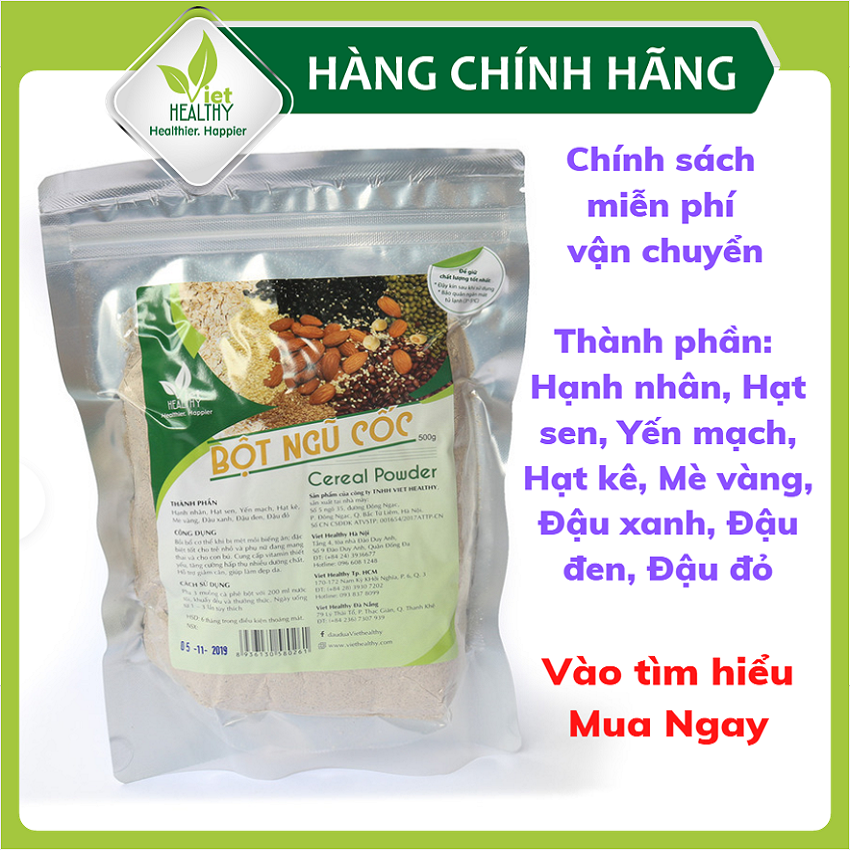 Bột dinh dưỡng Viet Healthy 500gr - Bột ngũ cốc VietHealthy- Thành Phần: Hạnh nhân, Hạt sen, Yến mạch, Hạt kê, Mè vàng, Đậu xanh, Đậu đen, Đậu đỏ- Bột dinh dưỡng, ngũ cốc VietHealthy