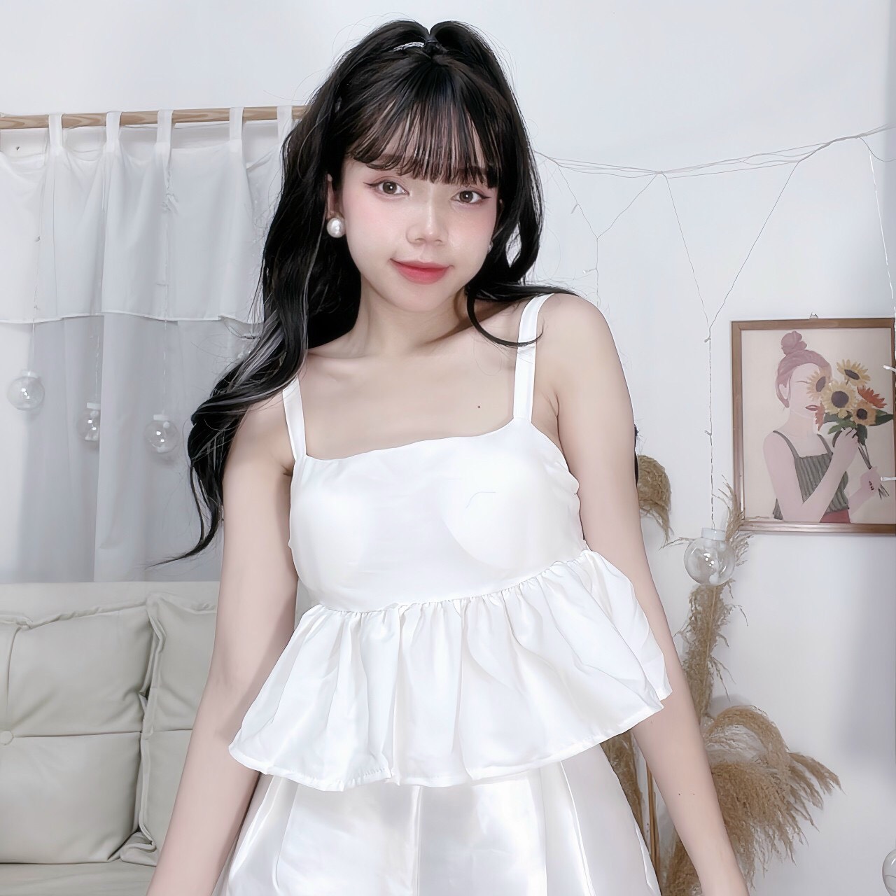 Áo nữ tiểu thư Babydoll 2 dây hở vai có mút ngực chun lưng co giãn chất liệu voan freesize dưới 55kg