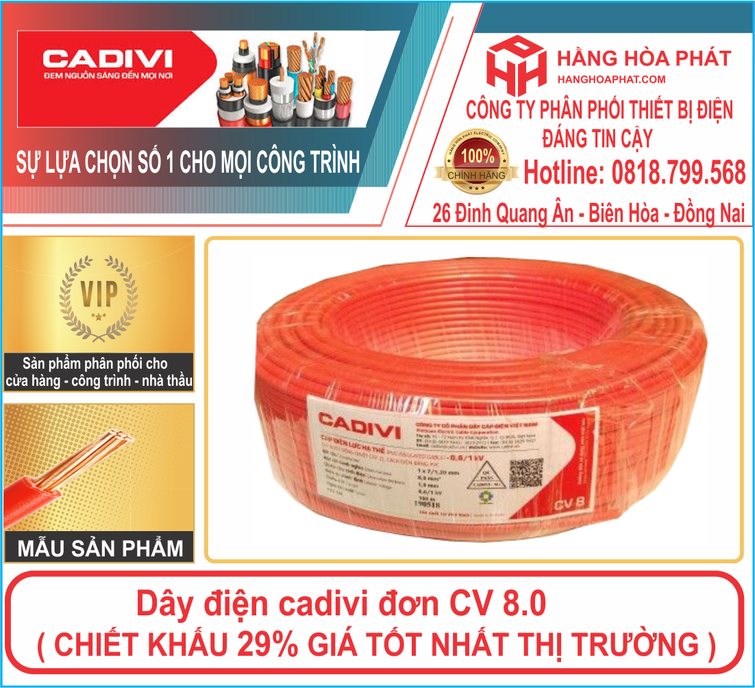 Dây điện đơn Cadivi 8.0 cuộn dây dài 100 mét cadivi 8.0 dây điện