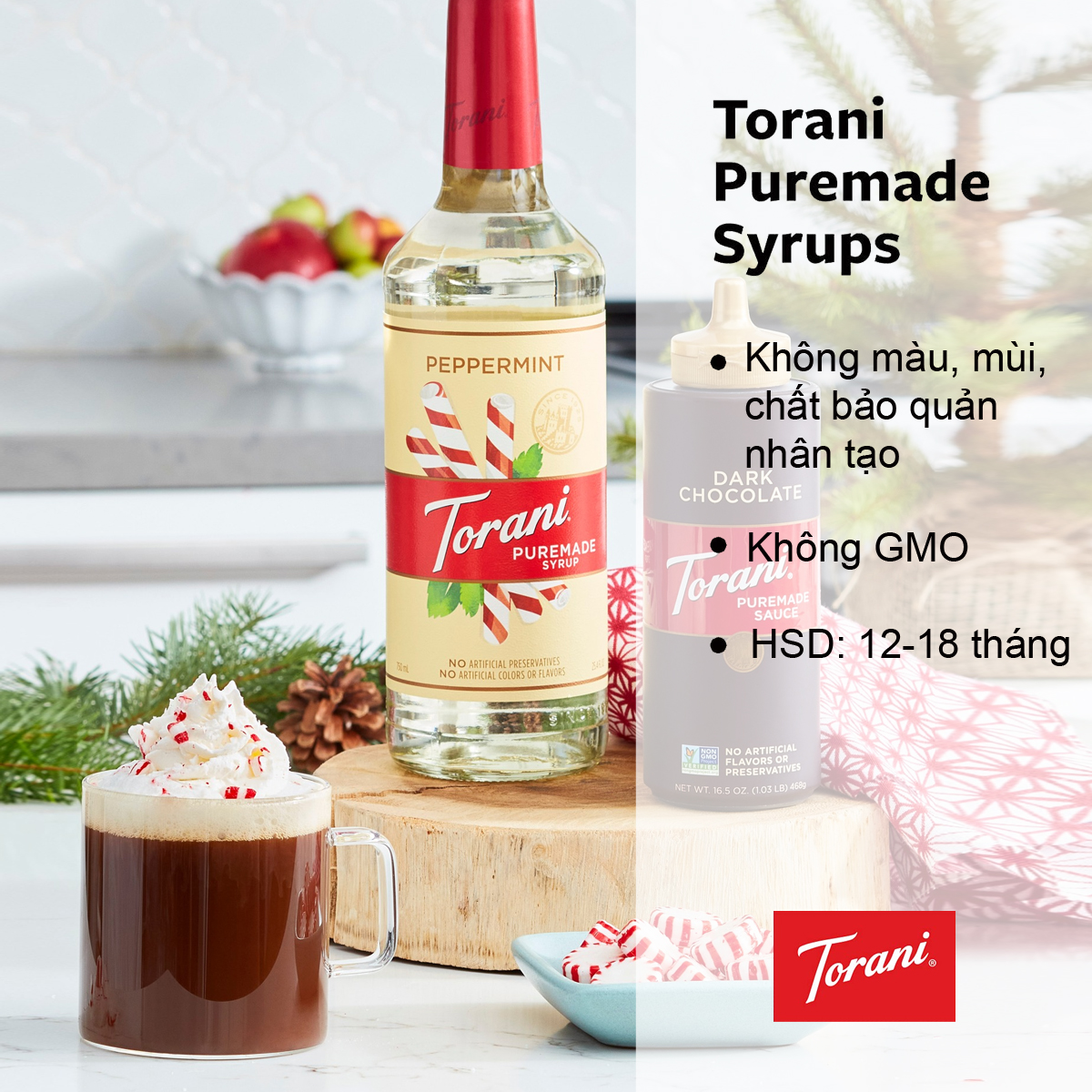 Torani Puremade Siro Pha Chế Vị Bạc Hà Trắng Peppermint Syrup 750ml Mỹ