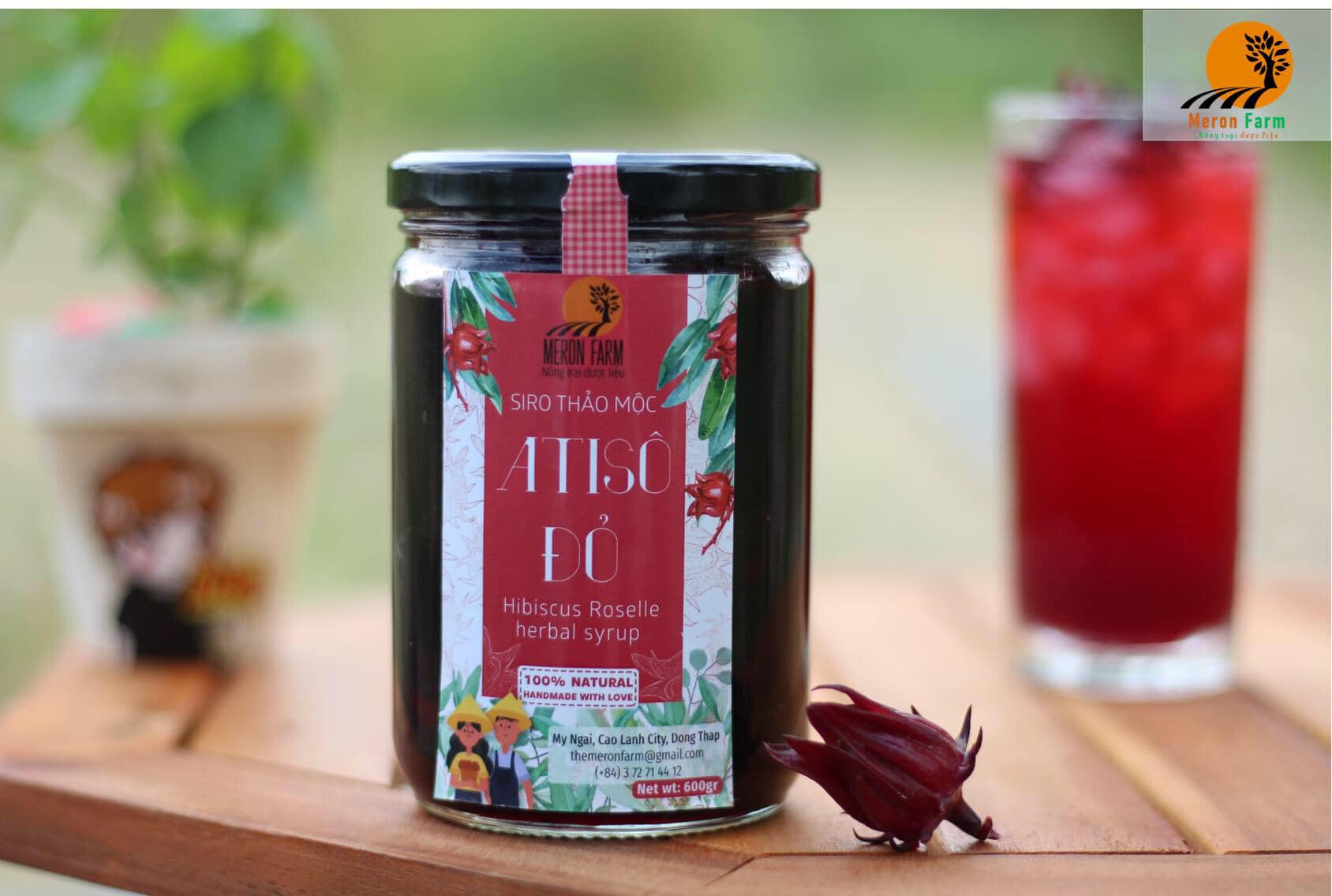 [HCM]Siro Atiso Đỏ Meron Farm (Hibiscus) - Hũ 600gr - Giàu Vitamin C Tăng Sức Đề Kháng Cơ Thể Ngừa Ho Cảm Cúm