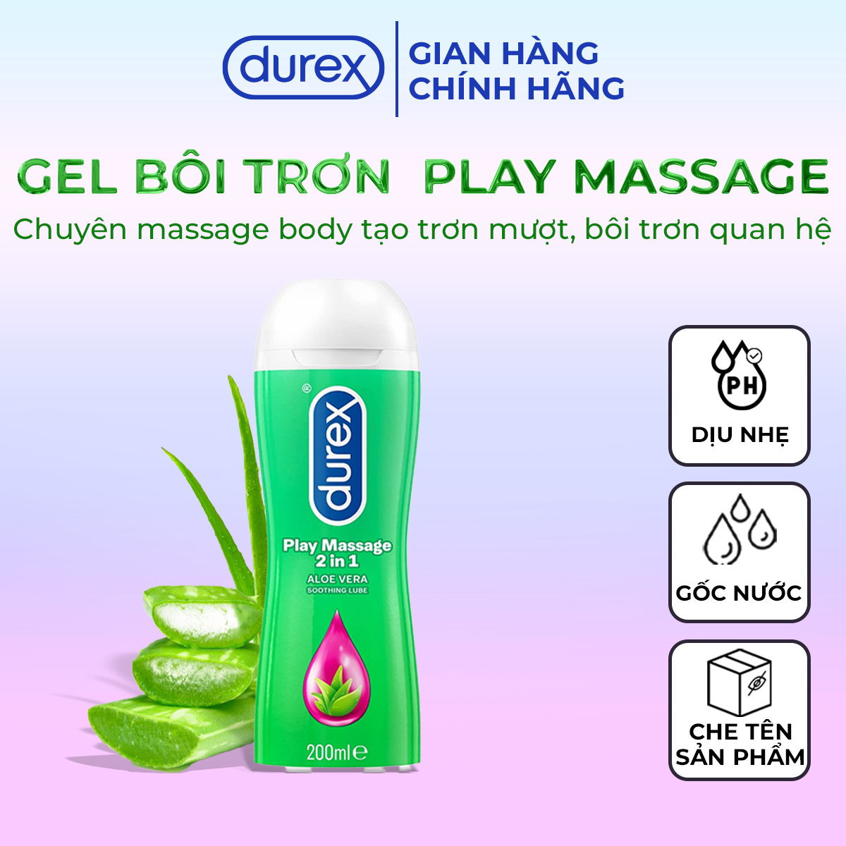 [CHE TÊN] Gel Bôi Trơn Durex Play Massage 2in1 200ml - Ba Con Sói For Man