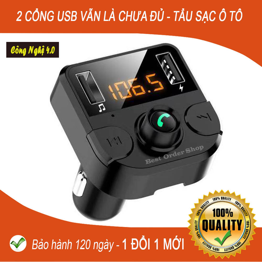 Tẩu Sạc Ô Tô MP3 Kết Nối Bluetooth Sạc Pin Nhanh Nghe Điện Thoại Rảnh Tay sang trọng gọn nhẹ - BH 3 Tháng - Lỗi 1 đổi 1 trong 7 ngày đầu