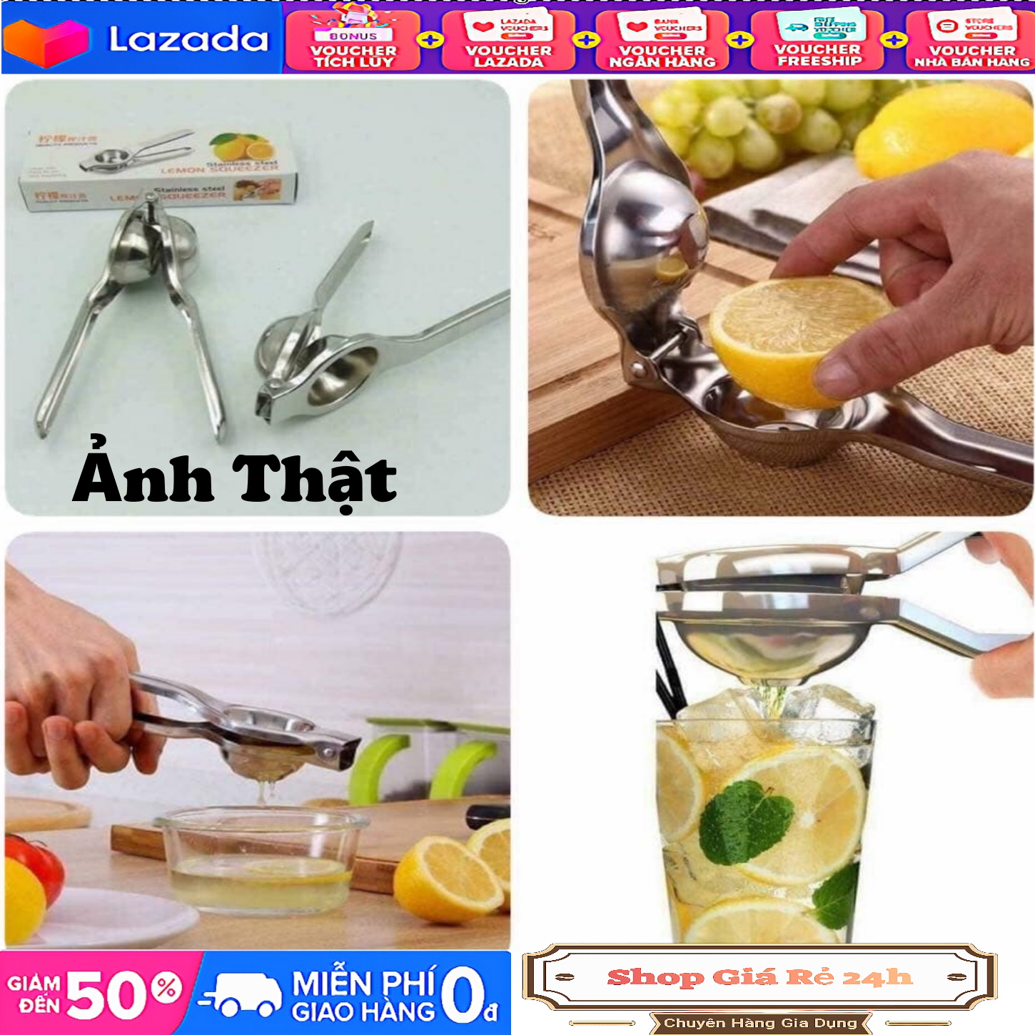 Dụng Cụ Ép Vắt Chanh Tắc Cầm Tay Bằng Inox 304 - Loại Dày Có Hộp