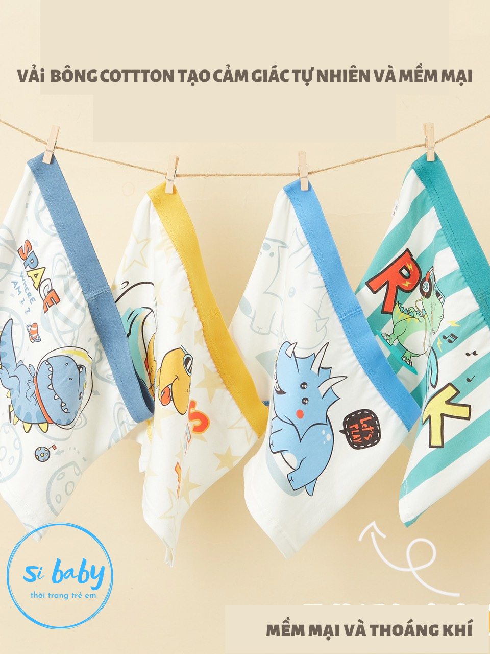 [HCM set 4 quần chip đùi siêu nhân và khủng long cho bé trai,vải cotton thoáng mát cho bé 10-40kg