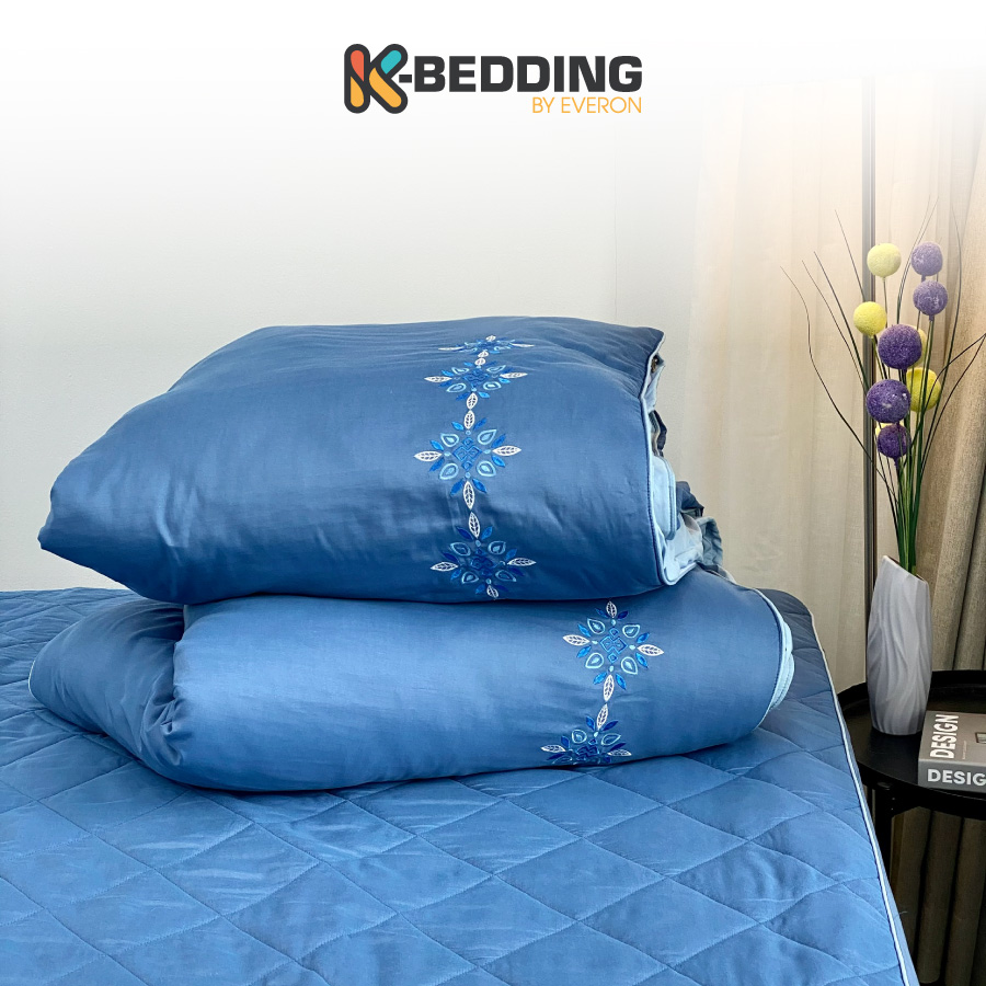 Chăn bốn mùa KBedding by Everon KMTS 105 Micro Tencel Xanh đậm mền chần bông mỏng mềm mịn mát lạnh mùa hè Blanket Duvet