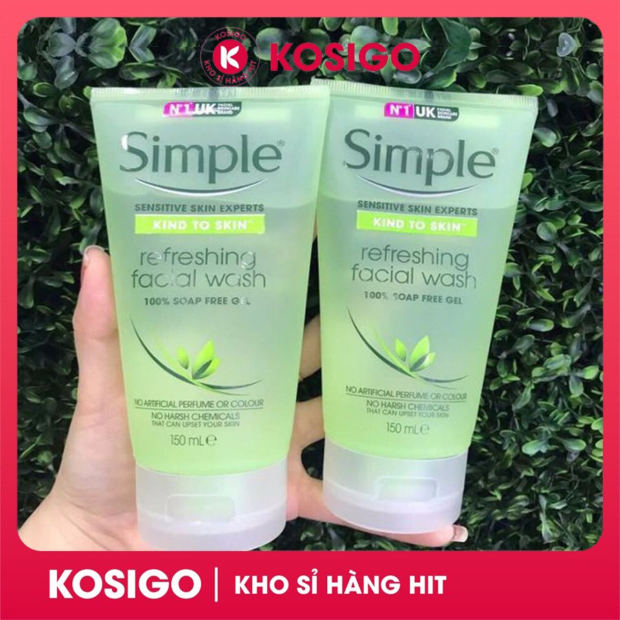 Sữa rửa mặt simple refreshing facial wash gel 150ml anh quốc, cân bằng độ ph, dịu nhẹ an toàn cho da