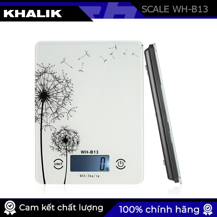 Cân điện tử nhà bếp 5kg KHALIK WH-B13 mặt kính cường lực, dùng pin độ chính xác cao, Cân thực phẩm làm bánh, cân bàn điện tử mini độ chính xác cực cao