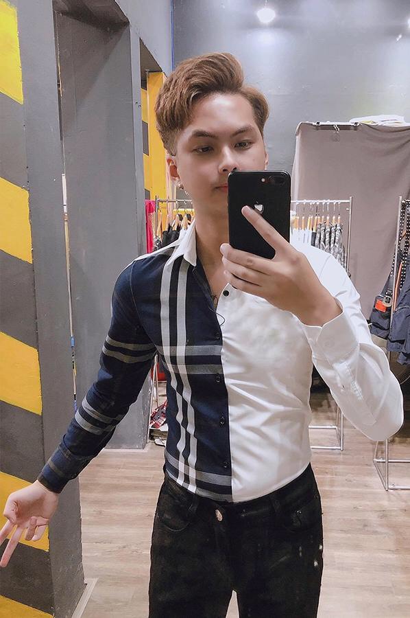 Áo sơ mi nam trắng xanh caro