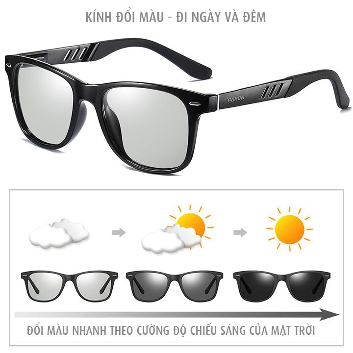 Mắt kính nam AORON tròng polarized đổi màu đi ngày và đêm chống tia UV400, tặng kèm hộp và khăn lau kính - MK1914