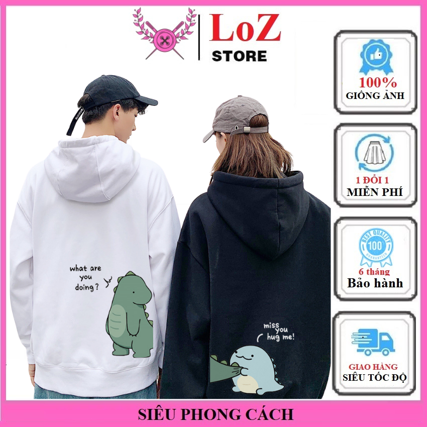 [ SIÊU PHONG CÁCH ] Áo hoodie nam nữ in khủng long cắn đuôi siêu đẹp. LOZITAR . { HÀNG ĐẸP } Vải Bông Nỉ Dễ Phối Đồ Cho Mùa Đông Ấm Áp.