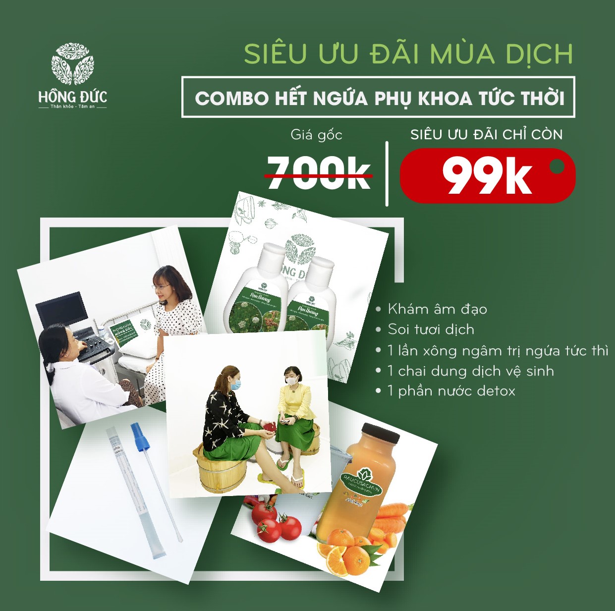 [Sale 12.12] Voucher Khám Phụ Khoa - Combo HẾT NGỨA PHỤ KHOA TỨC THỜI | Phòng khám Hồng Đức Quận 1