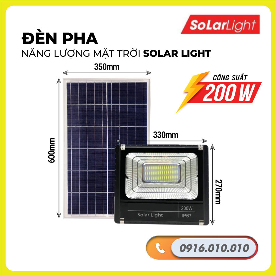 Đèn pha năng lượng mặt trời 200W, Đèn pha siêu sáng, hiên nhà, ngoài trời khuôn viên sân vườn chống nước tiêu chuẩn IP67