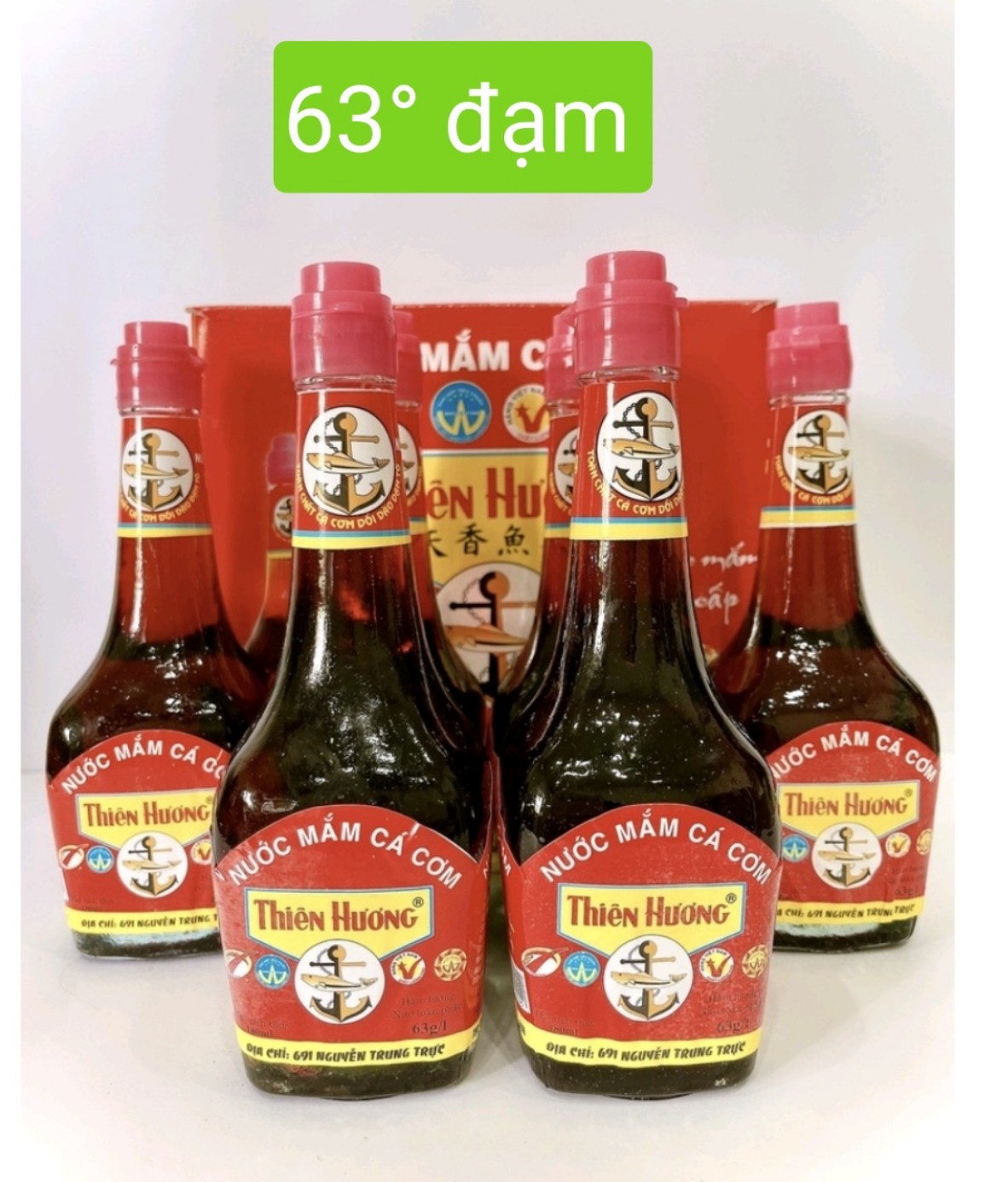 Thùng 6 chai 180ml nước mắm cốt nhĩ thiên hương kiên giang 63 độ đạm)